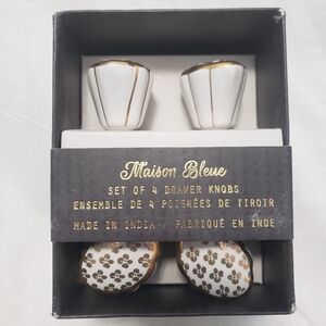 Maison Bleue Cream Gold Ceramic Set Of 4 Draw Knobs  Kitchen Drawer Door NEW